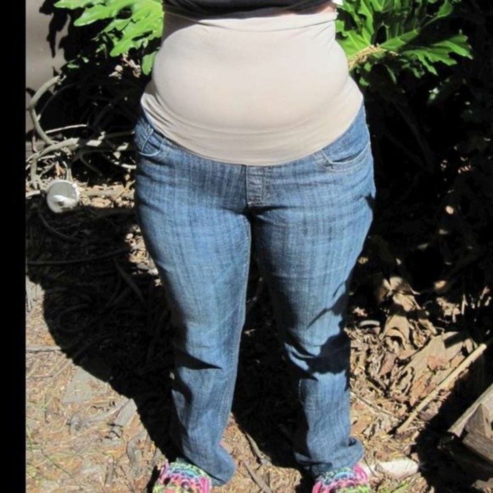 American Star Small Denim Blue Jean Maternity Pants Khaki Elastic Belly Band